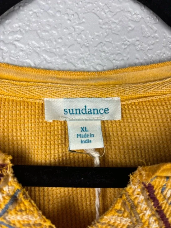 NWT Sundance Women XL Mustard Aztec Embroidered Waffle Knit Thermal Top - Picture 5 of 11